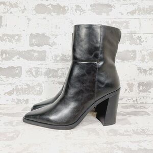 NEW Steve Madden Silvee Black Leather Snip Toe Block Heel Side Zip Boots C45